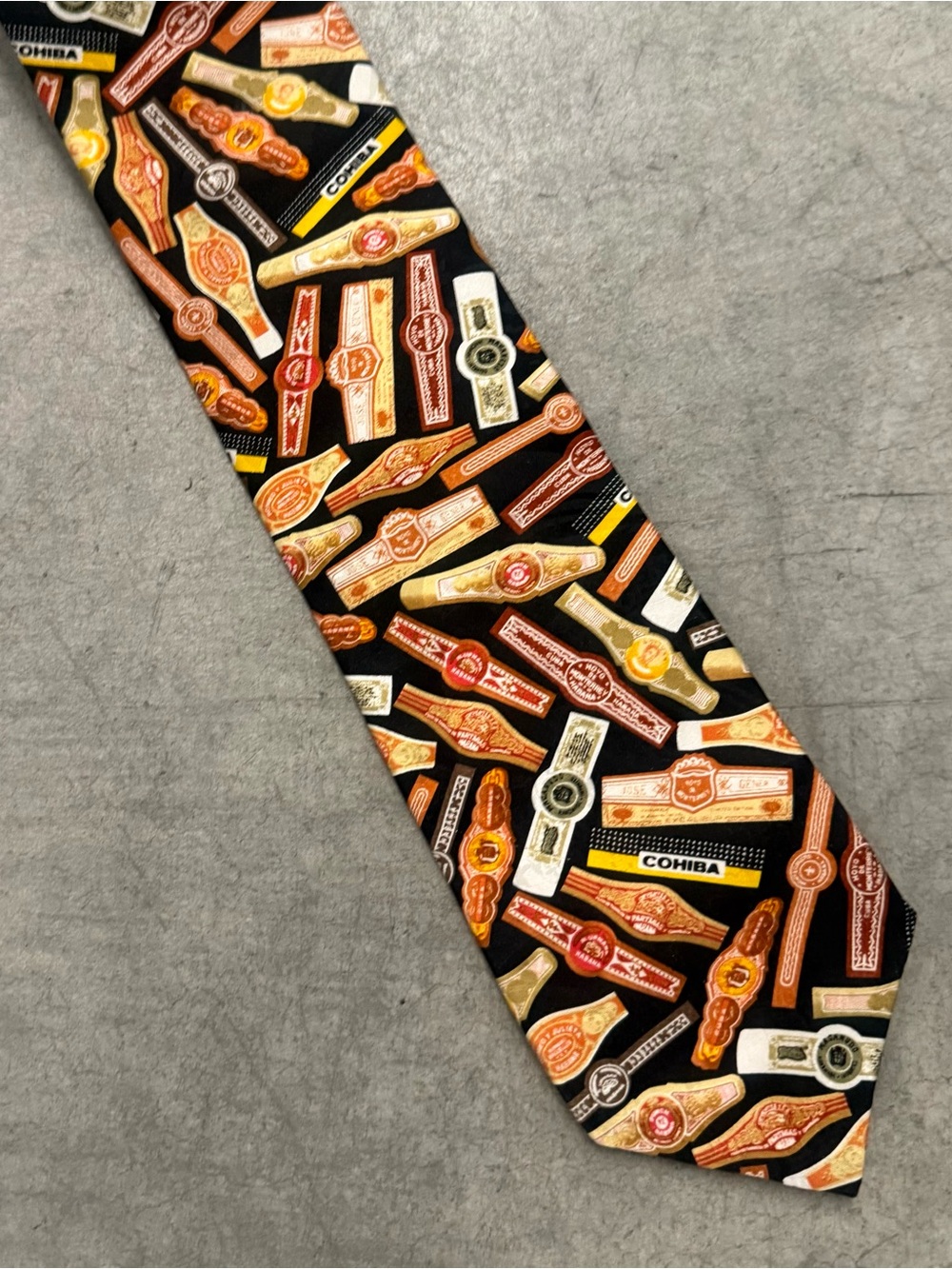RM Style Men's Black Multicolor 100% Silk Satin Novelty Cigar Tie